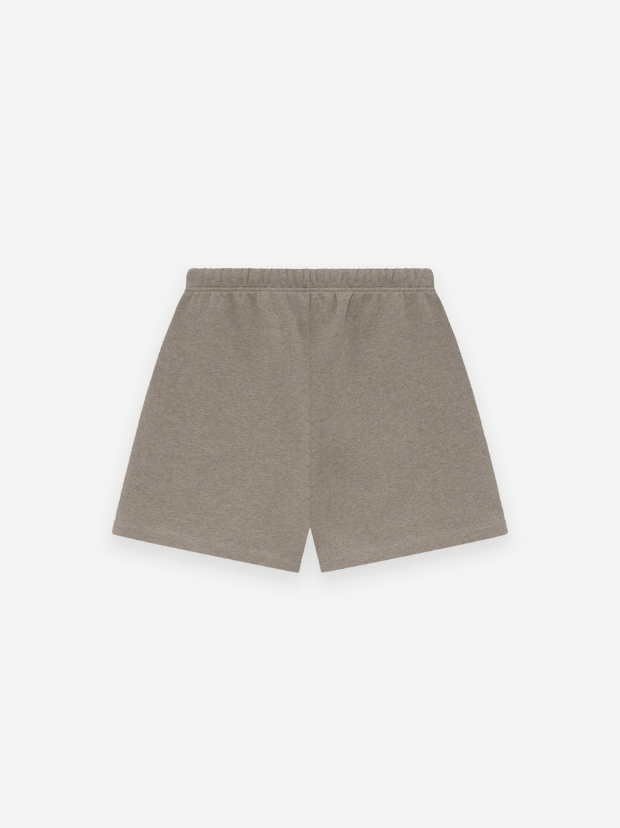 Fear of God Essentials shorts in a Homestead Heather colorway.